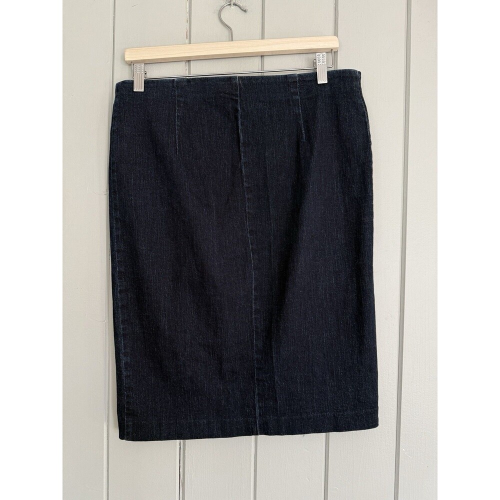 Lauren Ralph Lauren Dark Denim Skirt 10 Leather Trim Accent Pencil Straight - Picture 3 of 4